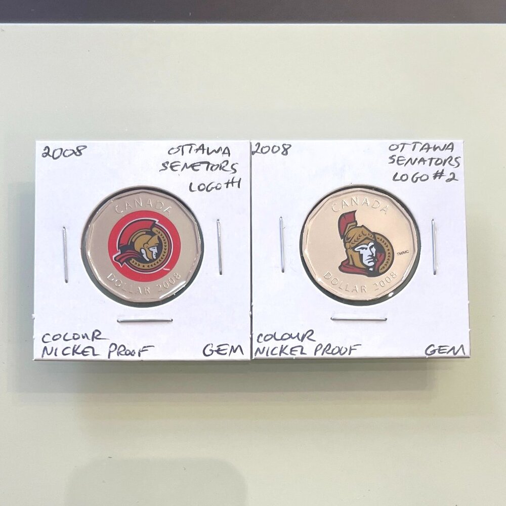 2008 Ottawa Senators Nickel Proof Coloured Logos 1 & 2 Loons!